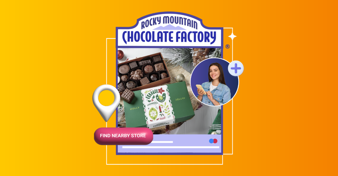 Influencer creating content in a Rocky Mountain Chocolate Factory store